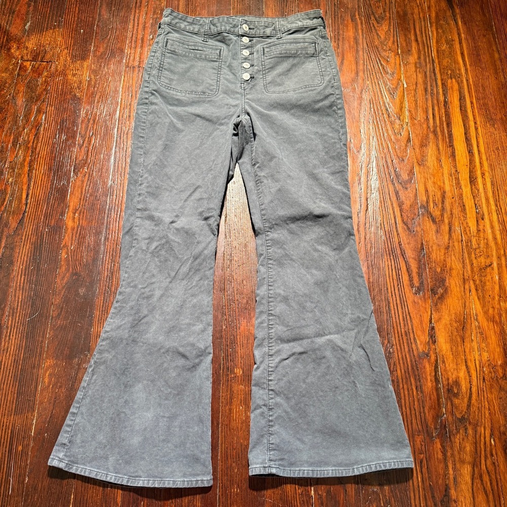 American Eagle Pants Womens 12 Gray‎ Corduroy Super High Rise Flare Button Fly